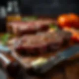 High-quality ribeye steak on a wooden cutting board