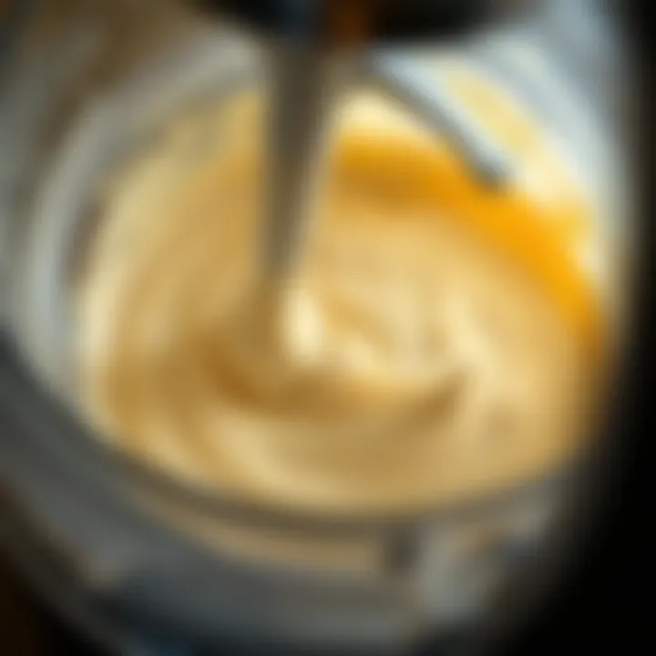 Close-up view of dough being mixed smoothly in a machine