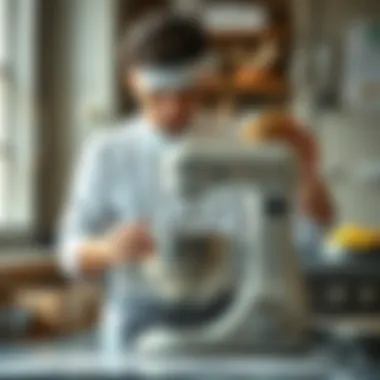 A professional chef demonstrating the use of a dough mixer