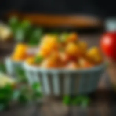 Freshly garnished air fried potato cubes