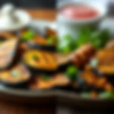 A side-by-side comparison of traditional fried eggplant and air-fried eggplant, highlighting the difference in oil usage and texture.