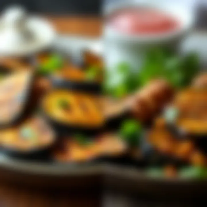 A side-by-side comparison of traditional fried eggplant and air-fried eggplant, highlighting the difference in oil usage and texture.