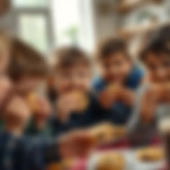 Joyful Snack Time with Cookies Group of children enjoying cookies during a snack time