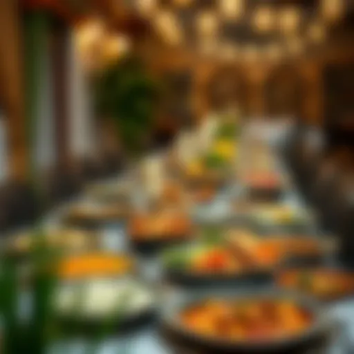 A beautifully set iftar table adorned with traditional dishes.