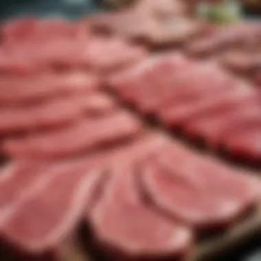 A selection of fresh meat cuts displayed in a butcher shop