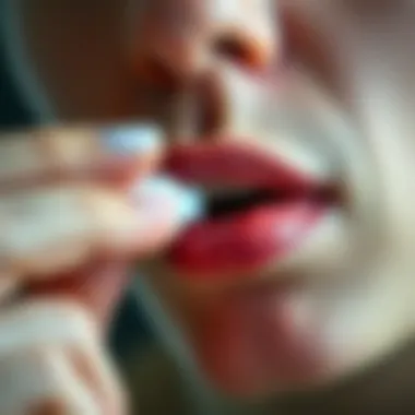 Person applying cold sore cream on the lip