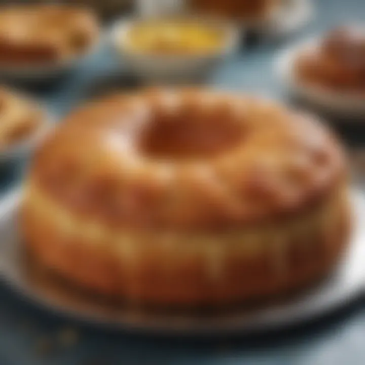 A close-up of the golden-brown revani cake after baking