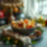 A bowl of Aşure surrounded by traditional decorations