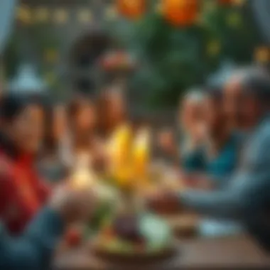 A serene gathering of friends sharing Aşure and greetings