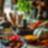 A vibrant display of aşure ingredients in a traditional setting.