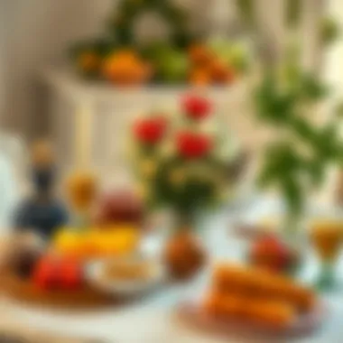 A beautifully arranged table with Aşure and symbolic items