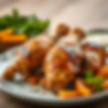 A plate of seasoned chicken drumsticks ready to serve.