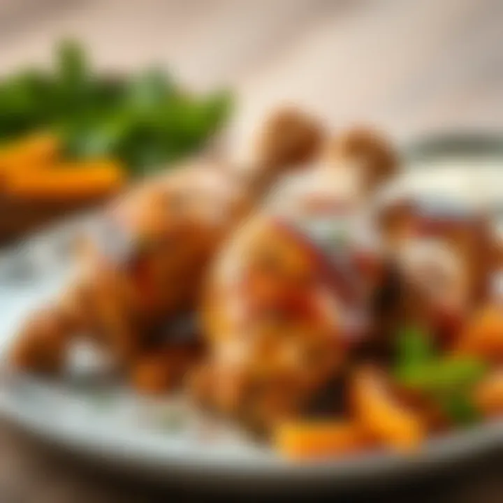 A plate of seasoned chicken drumsticks ready to serve.