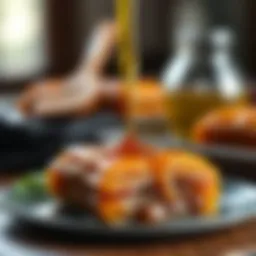 Close-up of baklava with honey drizzle