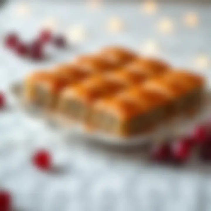 An elegant presentation of baklava on a decorative plate