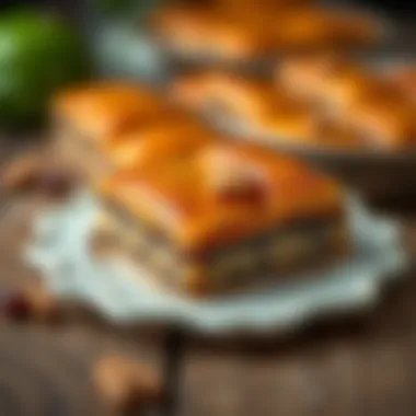 A golden-brown baked baklava, highlighting its perfect color and texture