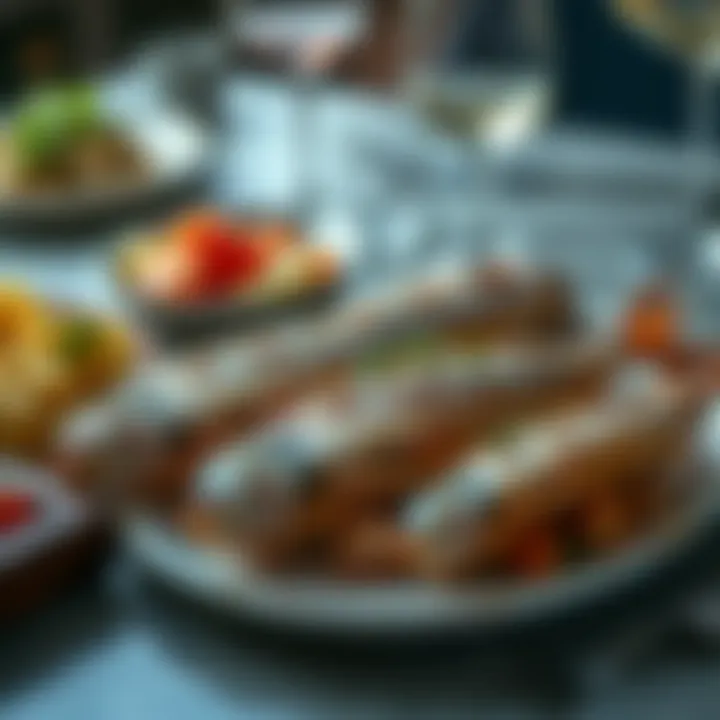 Variety of fish dishes elegantly plated