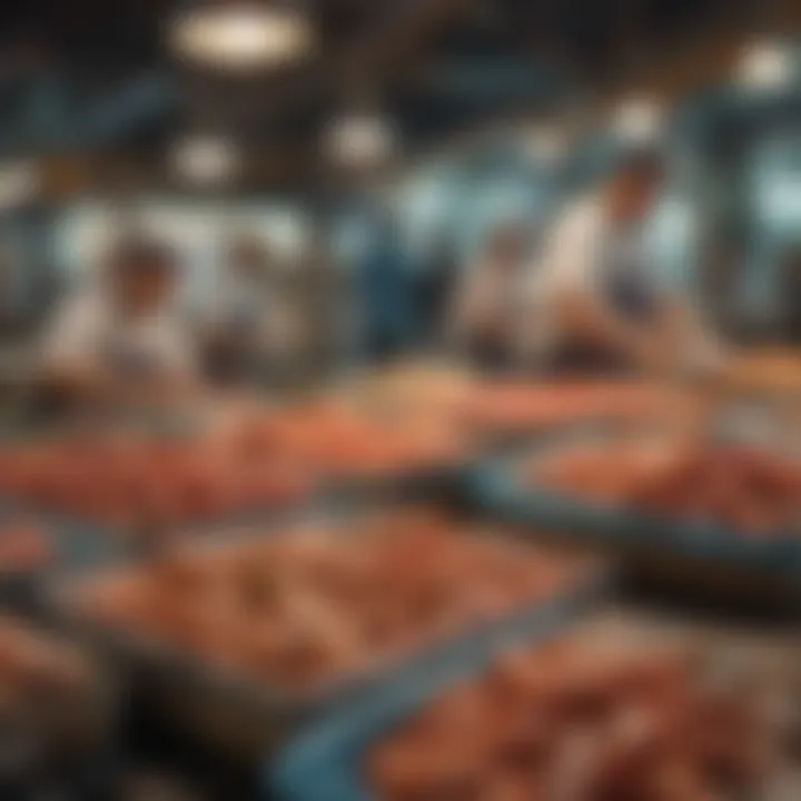 A scenic view of a bustling fish market.