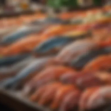 Diverse fish species on display in a local market.