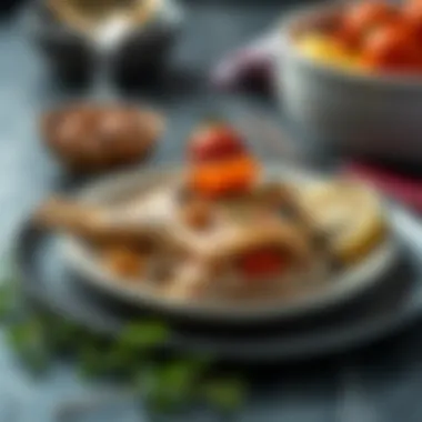 Delicate plating of barbun fish dish