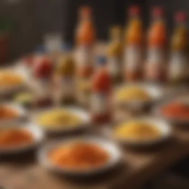 An array of Barilla sauces accompanying different pasta types on a rustic table