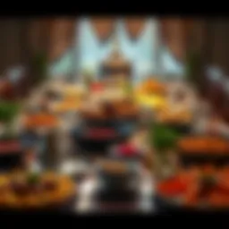 A beautifully set iftar table featuring an array of traditional dishes.