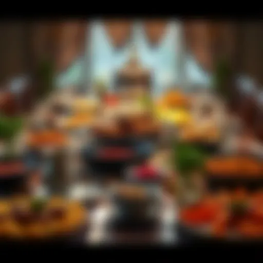 A beautifully set iftar table featuring an array of traditional dishes.