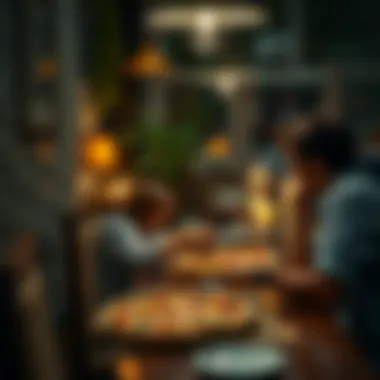 Customer enjoying pizza at a cozy restaurant