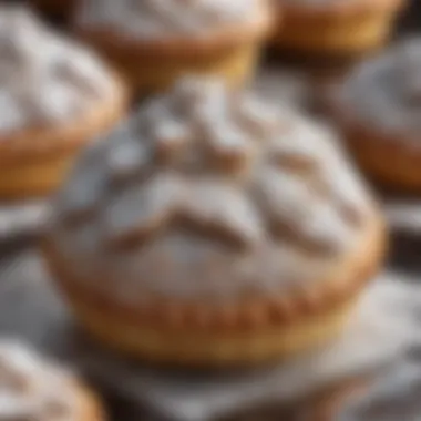 A close-up shot of powdered sugar dusted over a decadent pastry