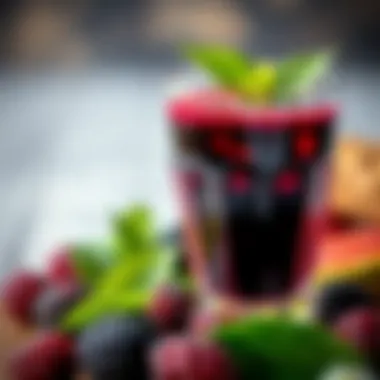 A glass of black mulberry juice showcasing its rich color