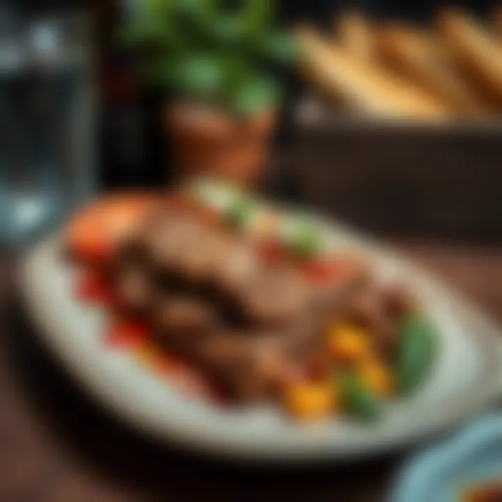 Close-Up of Çağ Kebap A close-up view of çağ kebap on a serving plate, showcasing its unique texture and garnishes.