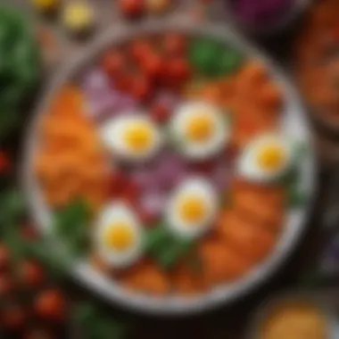 Colorful vegetables complementing eggs