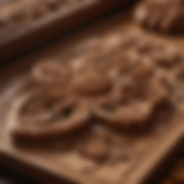 Close-up of intricate details of a walnut-shaped cookie mold