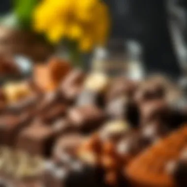 A beautifully arranged chocolate tasting platter with various types