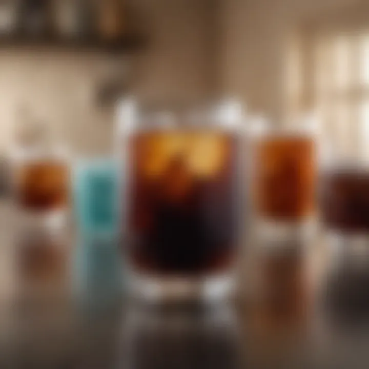 Elegant glassware filled with cold brew coffee and ice