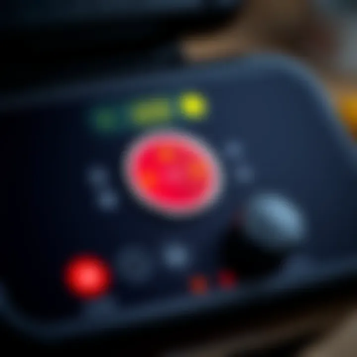 A close-up of the electric crepe maker's control panel, emphasizing its user-friendly design.