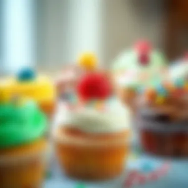 Assorted cupcakes with a variety of colorful toppings