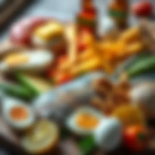 A vibrant display of foods rich in vitamin D, showcasing a variety of sources like fish, eggs, and fortified products.