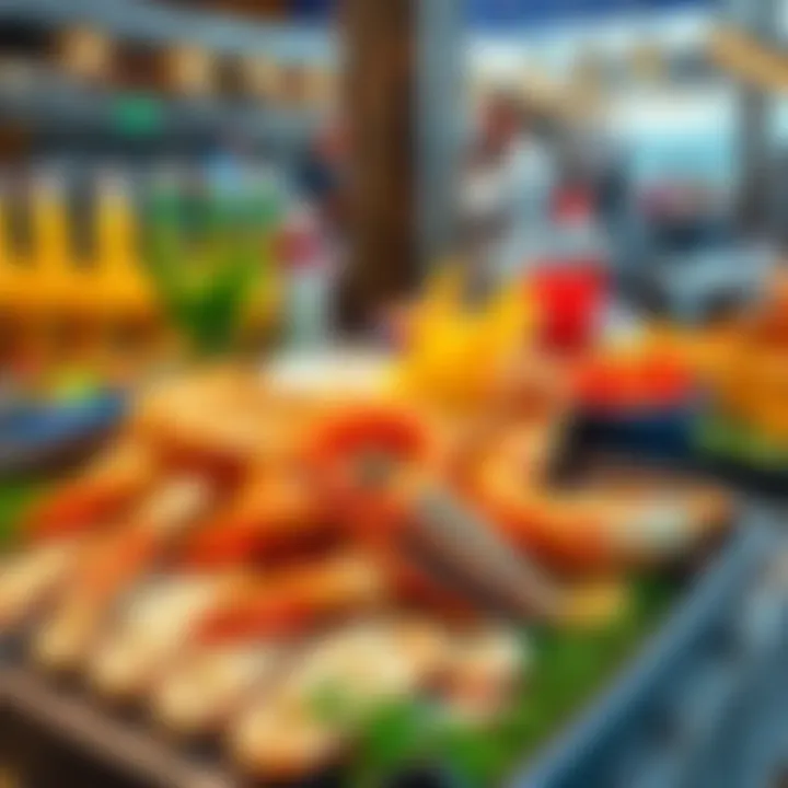 An array of fresh seafood options available at a seafood restaurant.