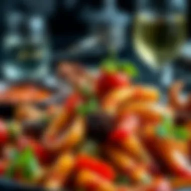 A detailed close-up of a Mediterranean dish with vibrant ingredients.