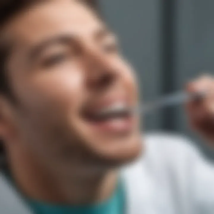 Dental professional performing a cleaning procedure.