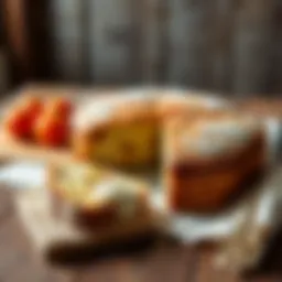 A freshly baked savory diet cake on a rustic wooden table
