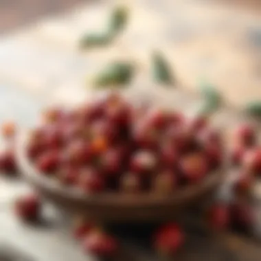 Dried rosehip berries displayed in a wooden bowl, emphasizing their natural appeal