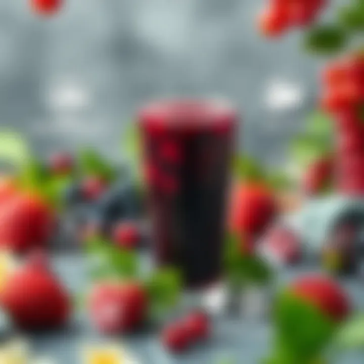 Nutritional components of mulberry juice illustrated with icons