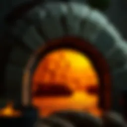 A traditional bread oven with warm glowing interior