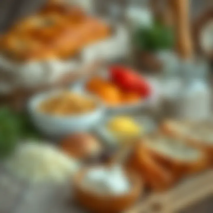 Ingredients laid out neatly for bread-making.