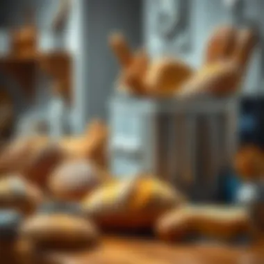 Various types of bread displayed next to the machine.