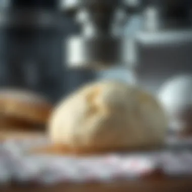Close-up of the dough produced by a kneading machine