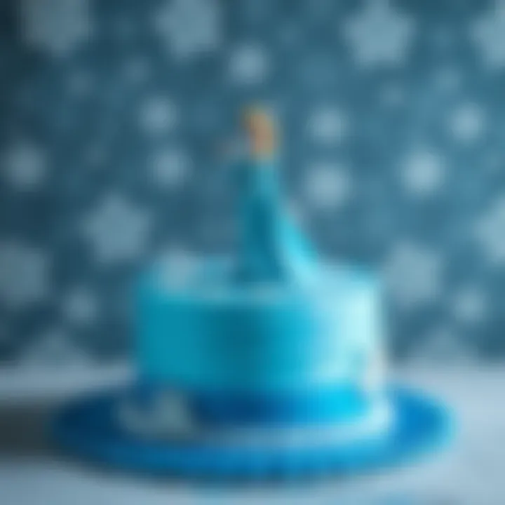 Vibrant Blue Elsa Cake A creative Elsa cake with a vibrant blue color scheme and character figurine
