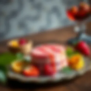 Elegant Presentation of Elvan Kruvasan An elegant presentation of Elvan Kruvasan on a decorative plate, garnished with fresh fruits.